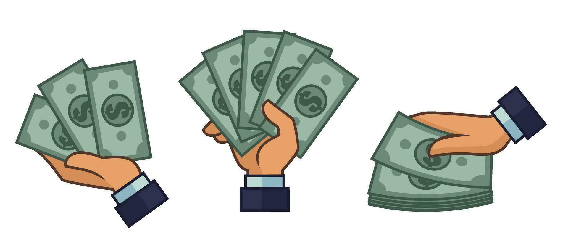 Hand giving or taking money, banknotes dollar cash vector
