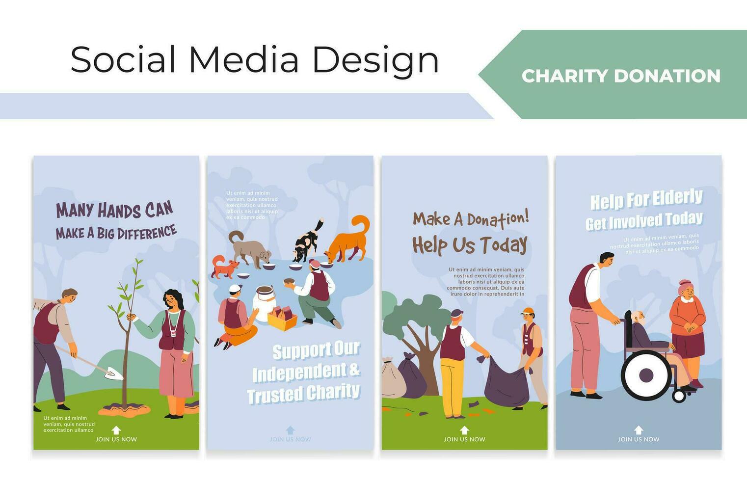 Social media stories set for charity donation vector