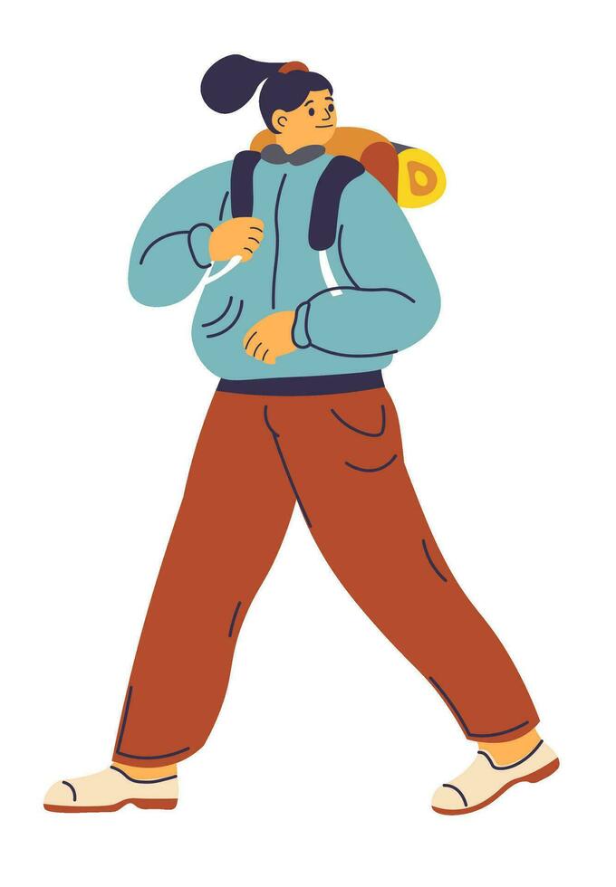 Woman wearing comfy clothes trekking or hiking vector