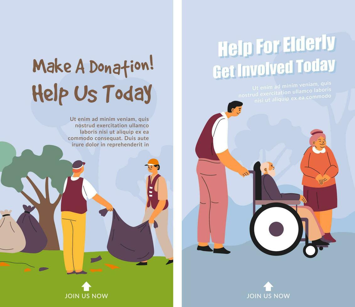 Make donation and help us today, elderly people vector