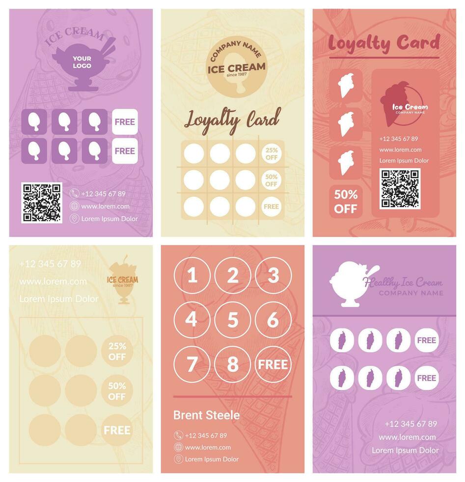 Loyalty card design set for ice cream store offer vector