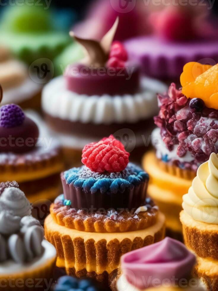 Photography of Colorful Delicious Cupcakes. Ai generated photo