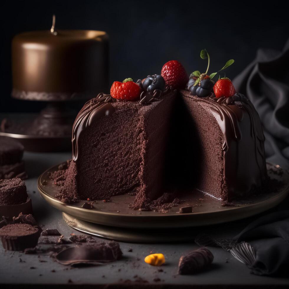 A Black forest cake with strawberry. Ai generated Image photo