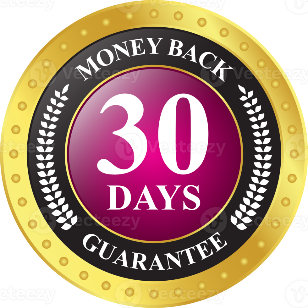 Glossy 30 Days Money Back Guarantee, Full Refund Guarantee, 100 Percent Refund Badge, Quality Assurance Badge, Reliability In Business And Services Online And Offline Design Element png