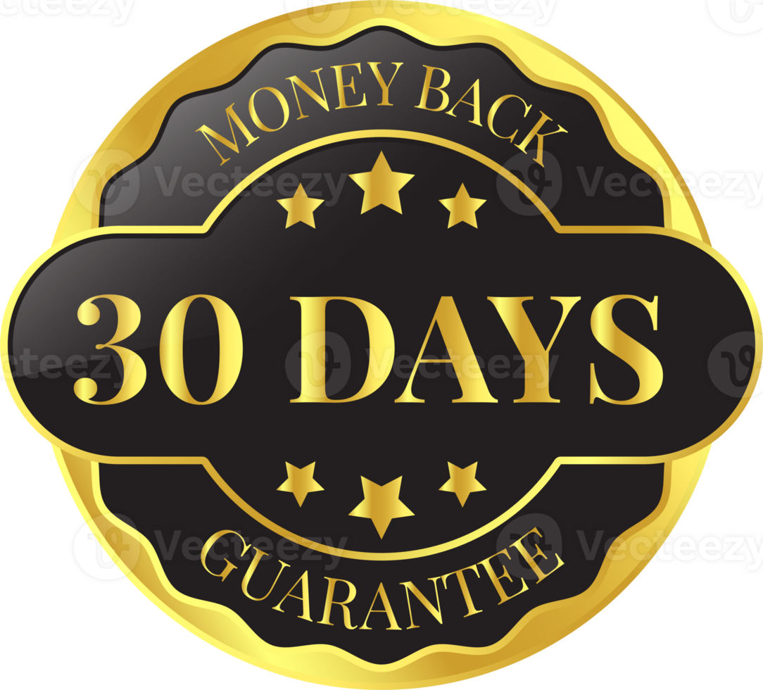 Glossy 30 Days Money Back Guarantee, Full Refund Guarantee, 100 Percent Refund Badge, Quality Assurance Badge, Reliability In Business And Services Online And Offline Design Element png