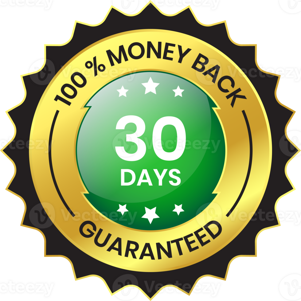 Glossy 30 Days Money Back Guarantee, Full Refund Guarantee, 100 Percent Refund Badge, Quality Assurance Badge, Reliability In Business And Services Online And Offline Design Element png