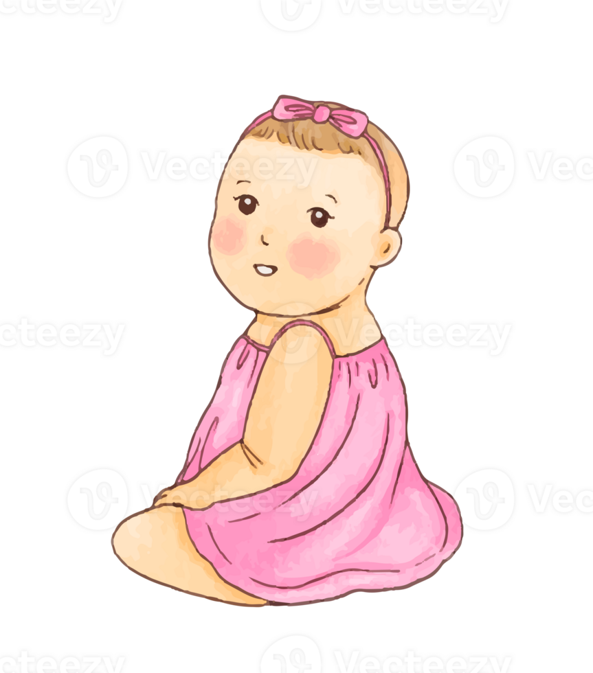 Watercolor illustration of cute baby girl png