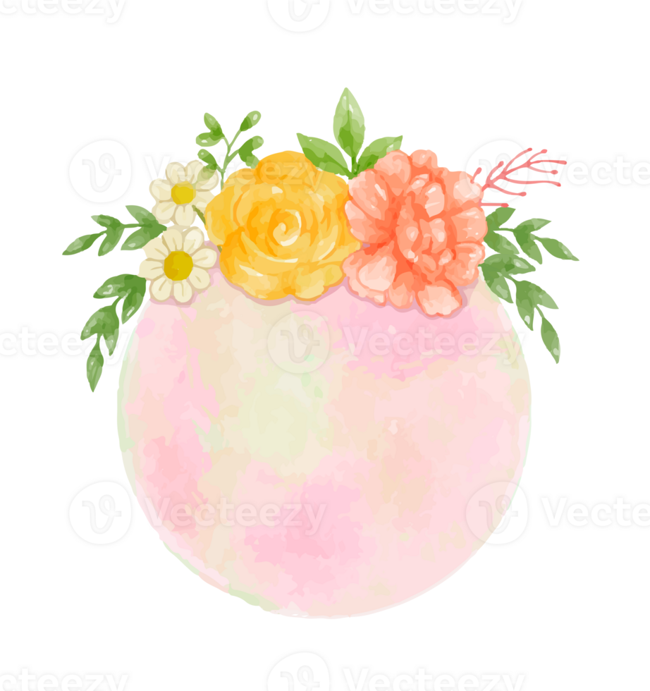 Watercolor floral wreath bouquet label badge png