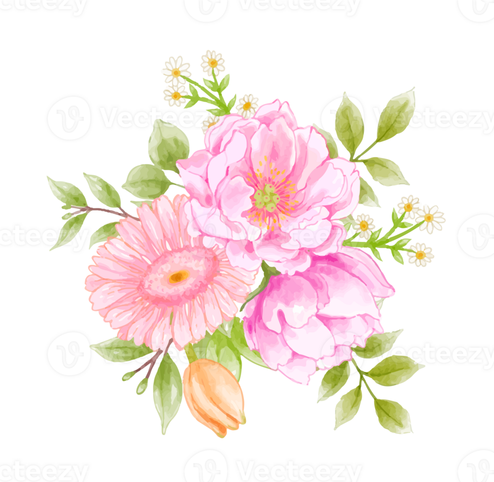 Watercolor floral wreath bouquet png