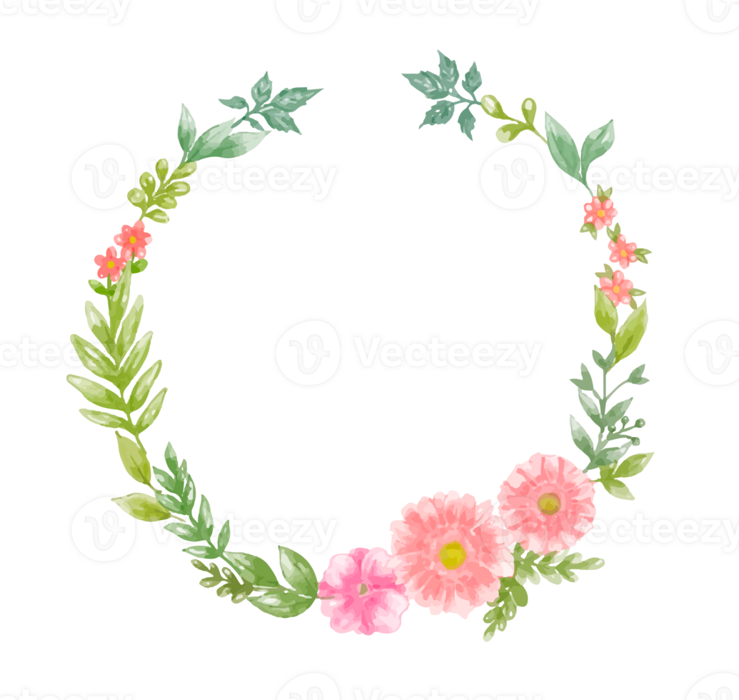 Watercolor floral wreath bouquet label badge png