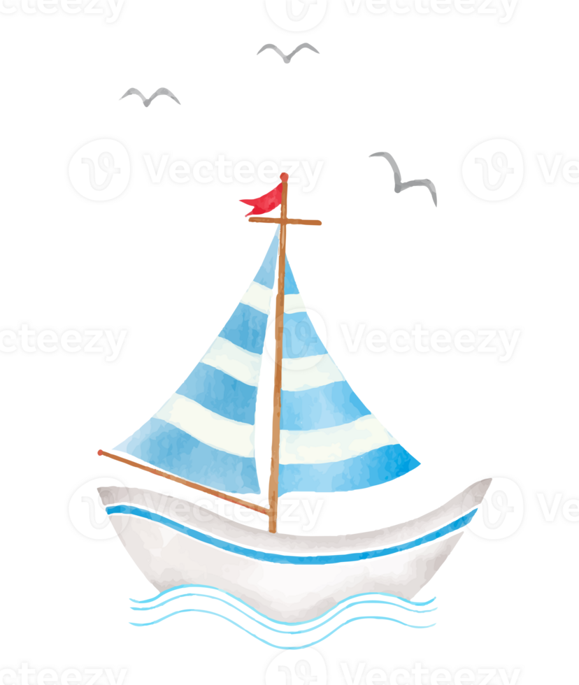 cute sailboat watercolor png