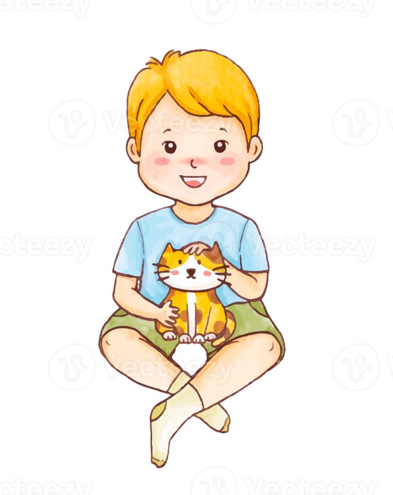 Watercolor illustration of cute little boy png