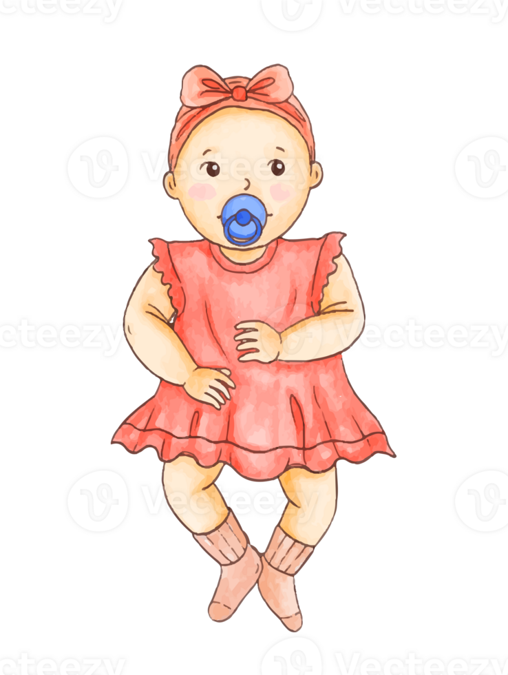 Watercolor illustration of cute baby girl png