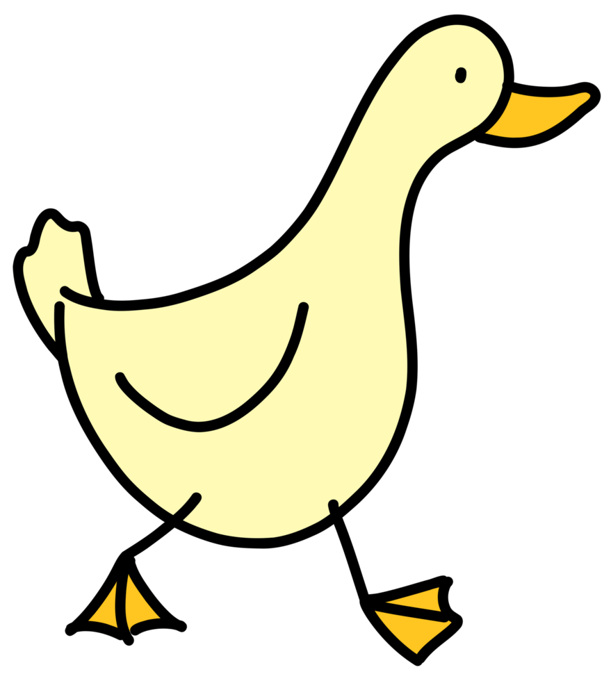 amarelo Pato desenho animado personagem, caminhando para a certo png