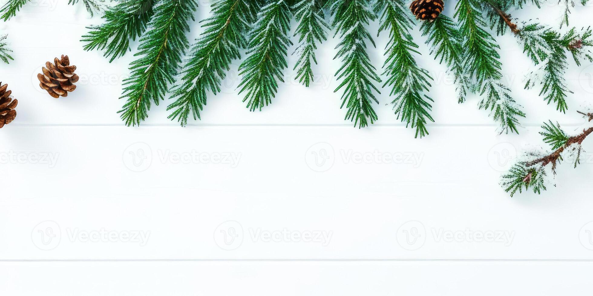 Christmas tree branches and ornaments isolated on white background,. photo
