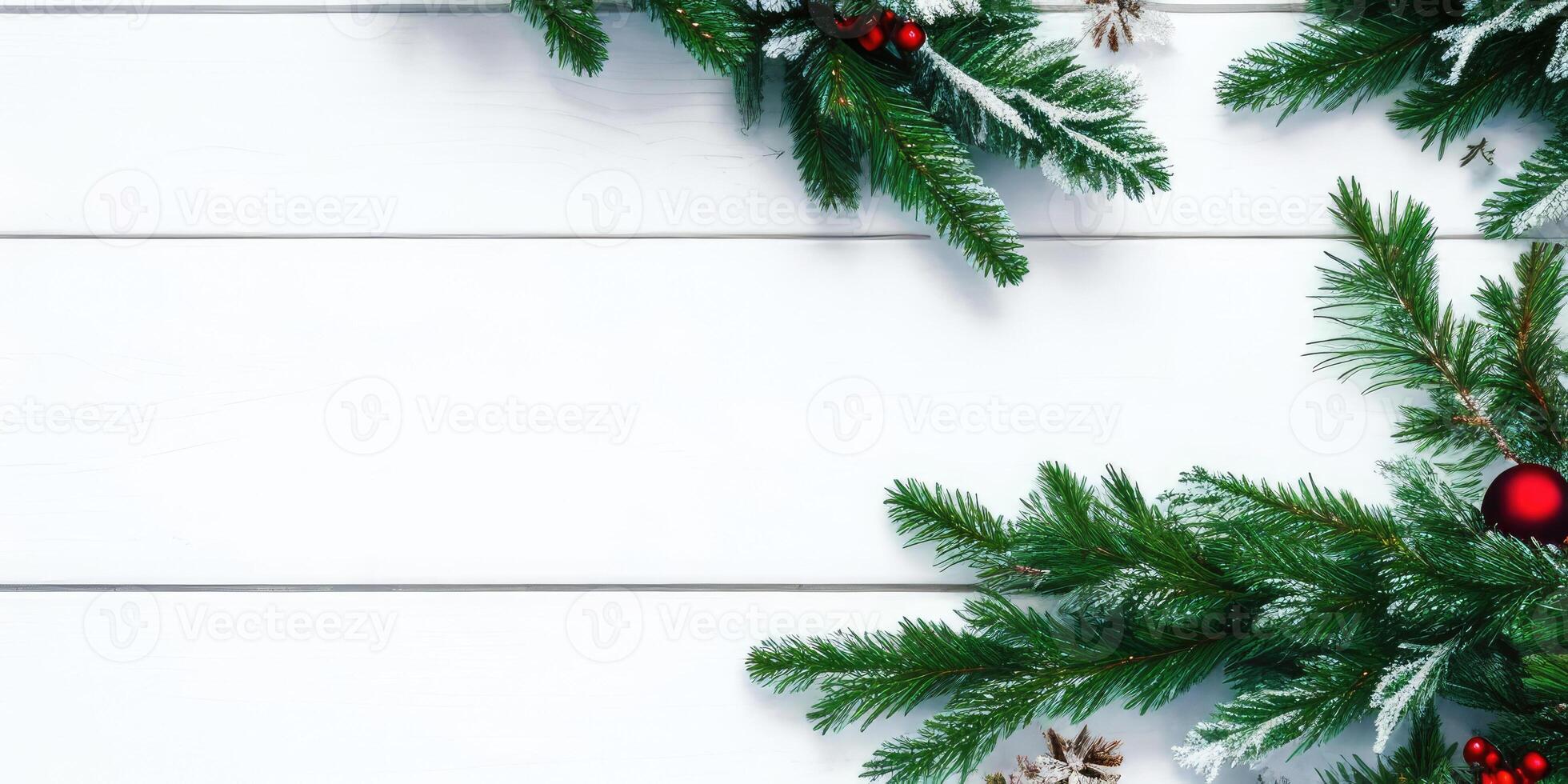 Christmas tree branches and ornaments isolated on white background,. photo