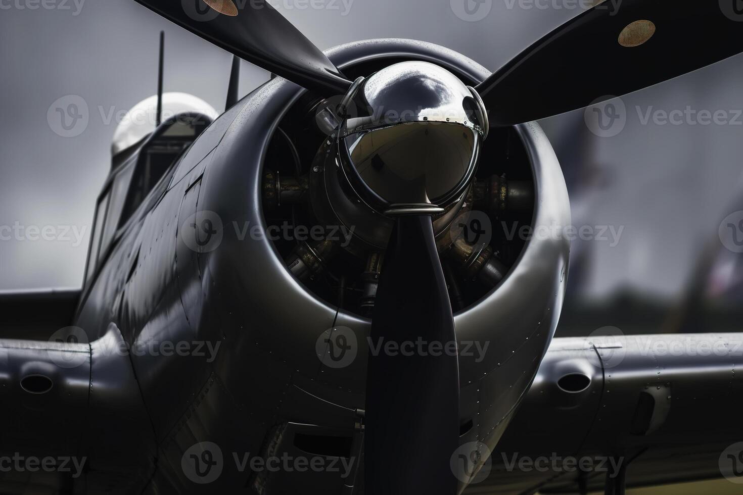 Close-up of an airplane propeller engine, outdoors. photo