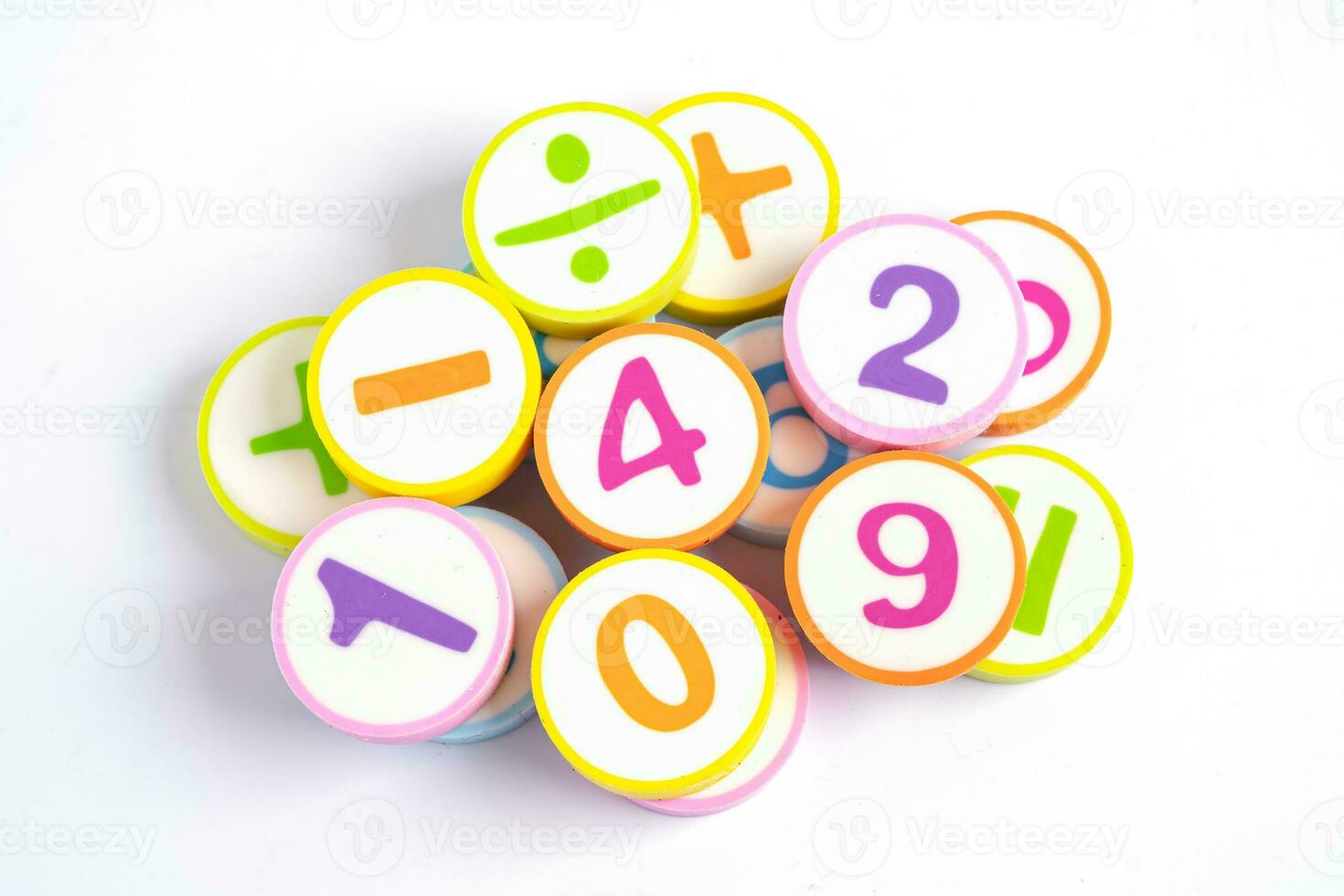 Math number colorful on white background, education study mathematics learning teach concept. photo