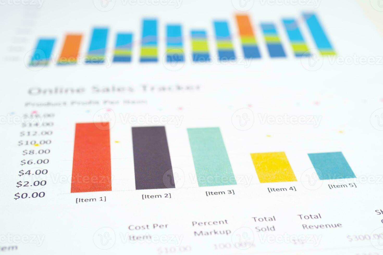 chart or graph paper. Financial, account, statistics and business data concept. photo