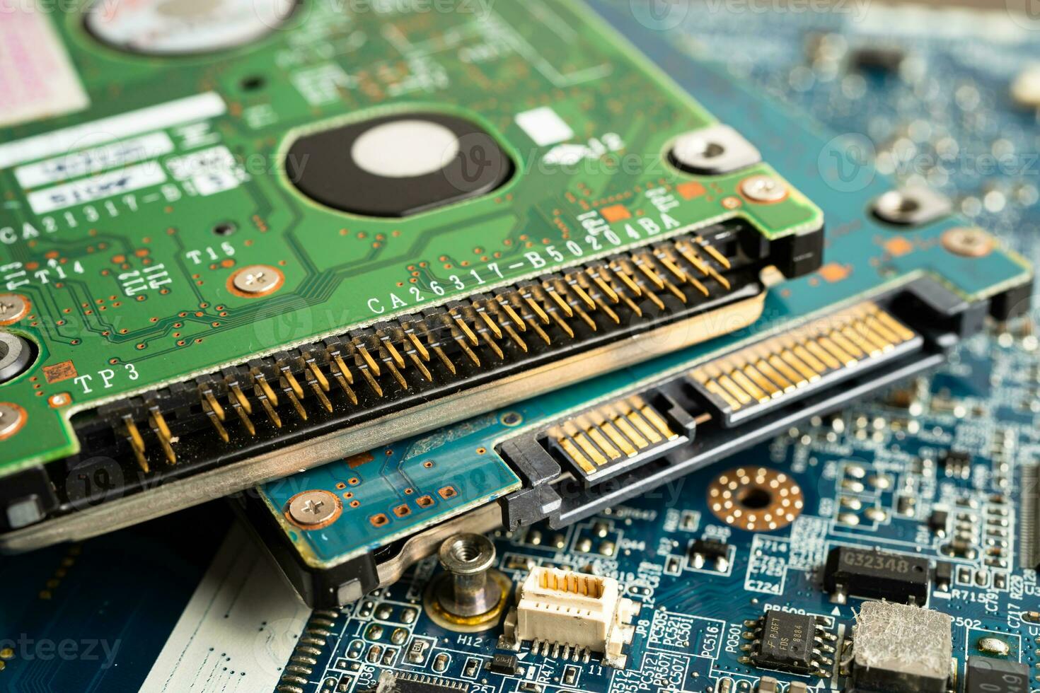 Repairing and upgrade circuit mainboard of notebook, electronic, computer hardware and technology concept. photo