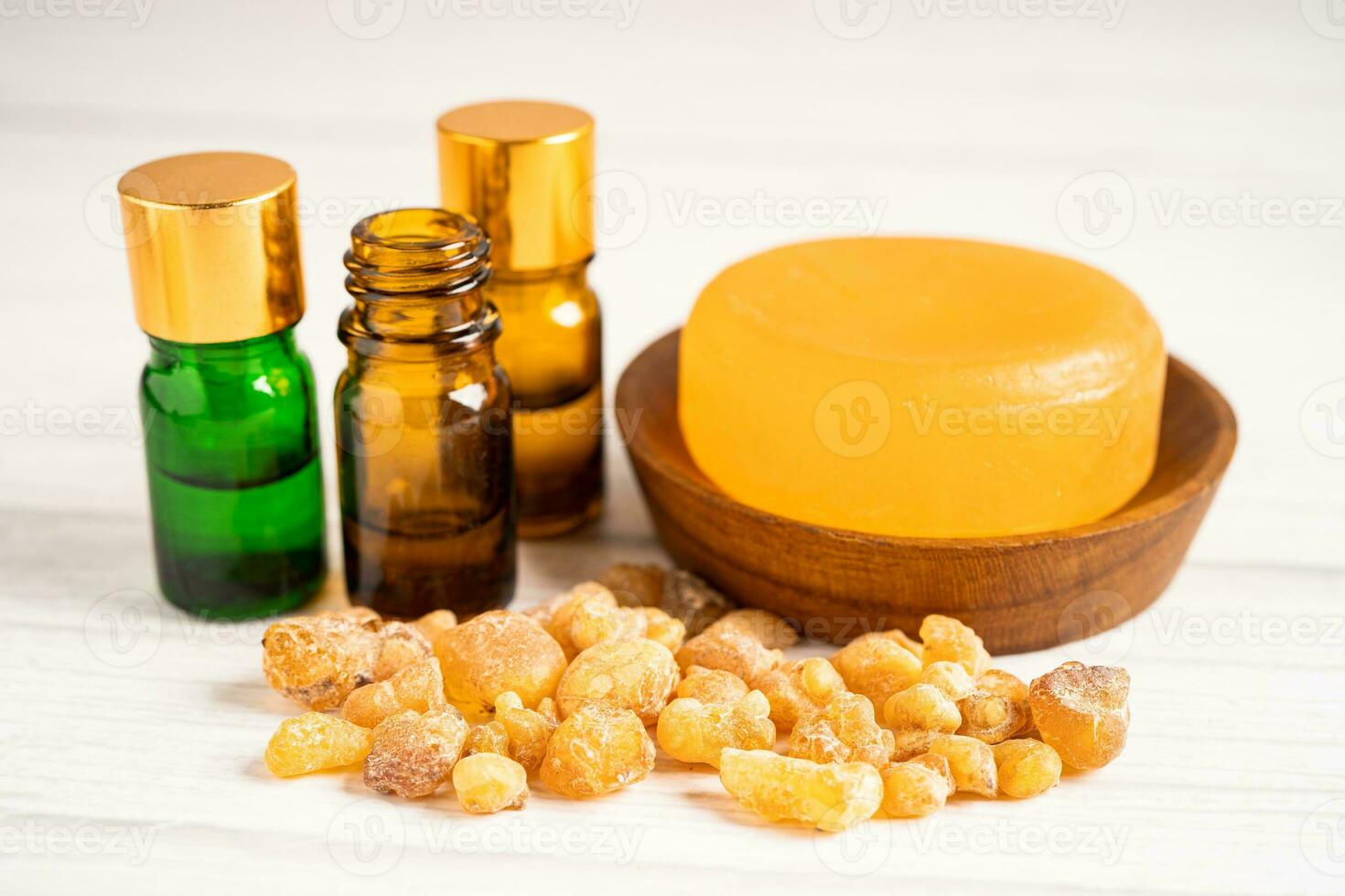 Frankincense or olibanum aromatic resin and soap for used in incense and perfumes. photo