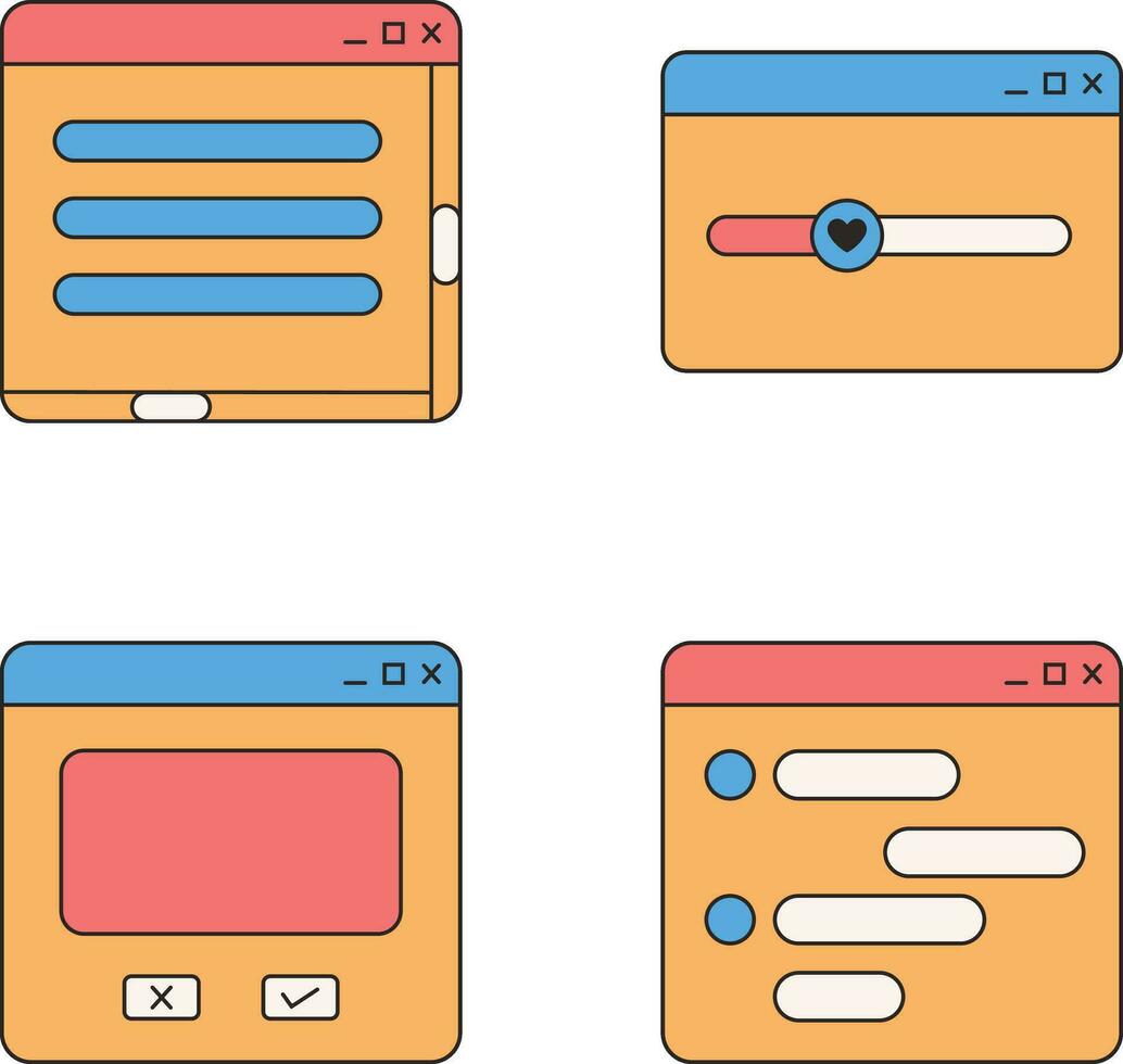 retro ui forma. social medios de comunicación cuentos y publicaciones con antiguo computadora estético ui elementos vector colocar. vector ilustración