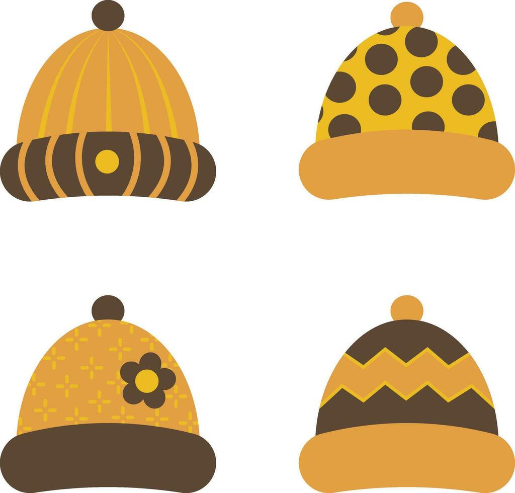 invierno sombrero. vector tejido de punto sombreros, sombreros para frío clima aislado en un blanco antecedentes