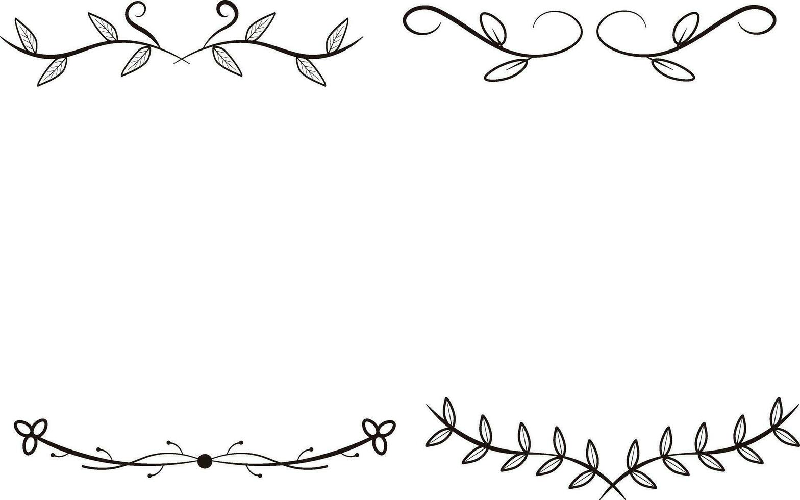 Floral Divider, Borders with Branches, Plants and Flowers. Decoration Outline Vector Illustration. Flower Divider Collection