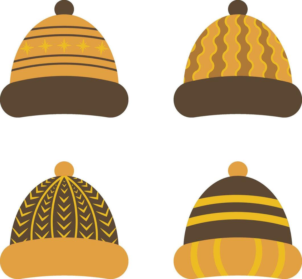 Winter Hat. Vector knitting hats, hats for cold weather isolated on a white background
