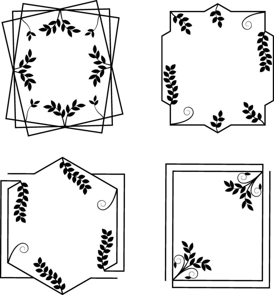 floral frontera marco. mano dibujado redondo línea borde, hojas y flores, Boda invitación y tarjetas, logo diseño y carteles modelo. vector ilustración
