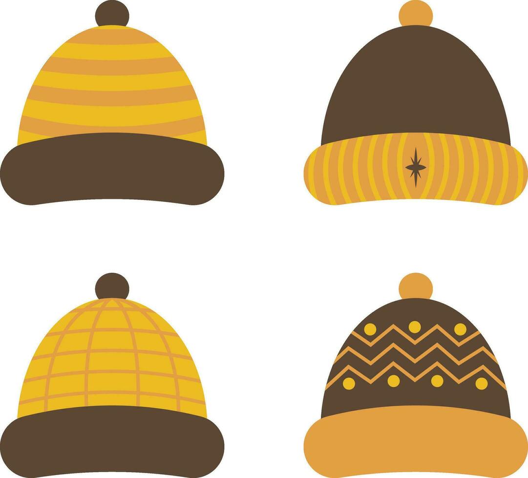 invierno sombrero. vector tejido de punto sombreros, sombreros para frío clima aislado en un blanco antecedentes