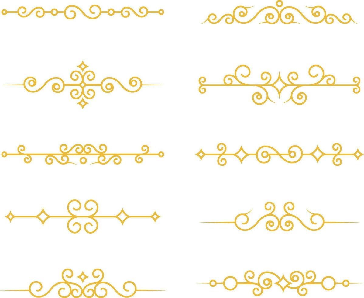 Luxury Divider. Ornate swirl borders. Vector isolated golden fancy separators. Classic wedding invitation calligraphic lines.