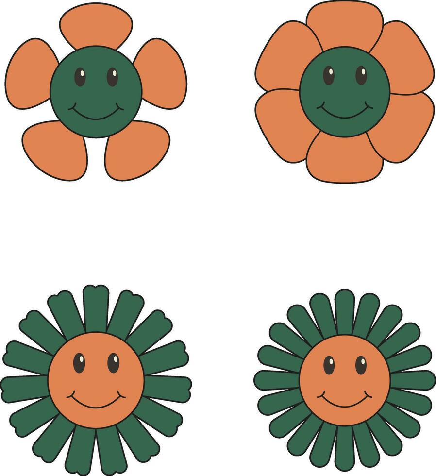 Groovy Flower Retro. Funny happy daisy with eyes and smile. Isolated vector illustration.