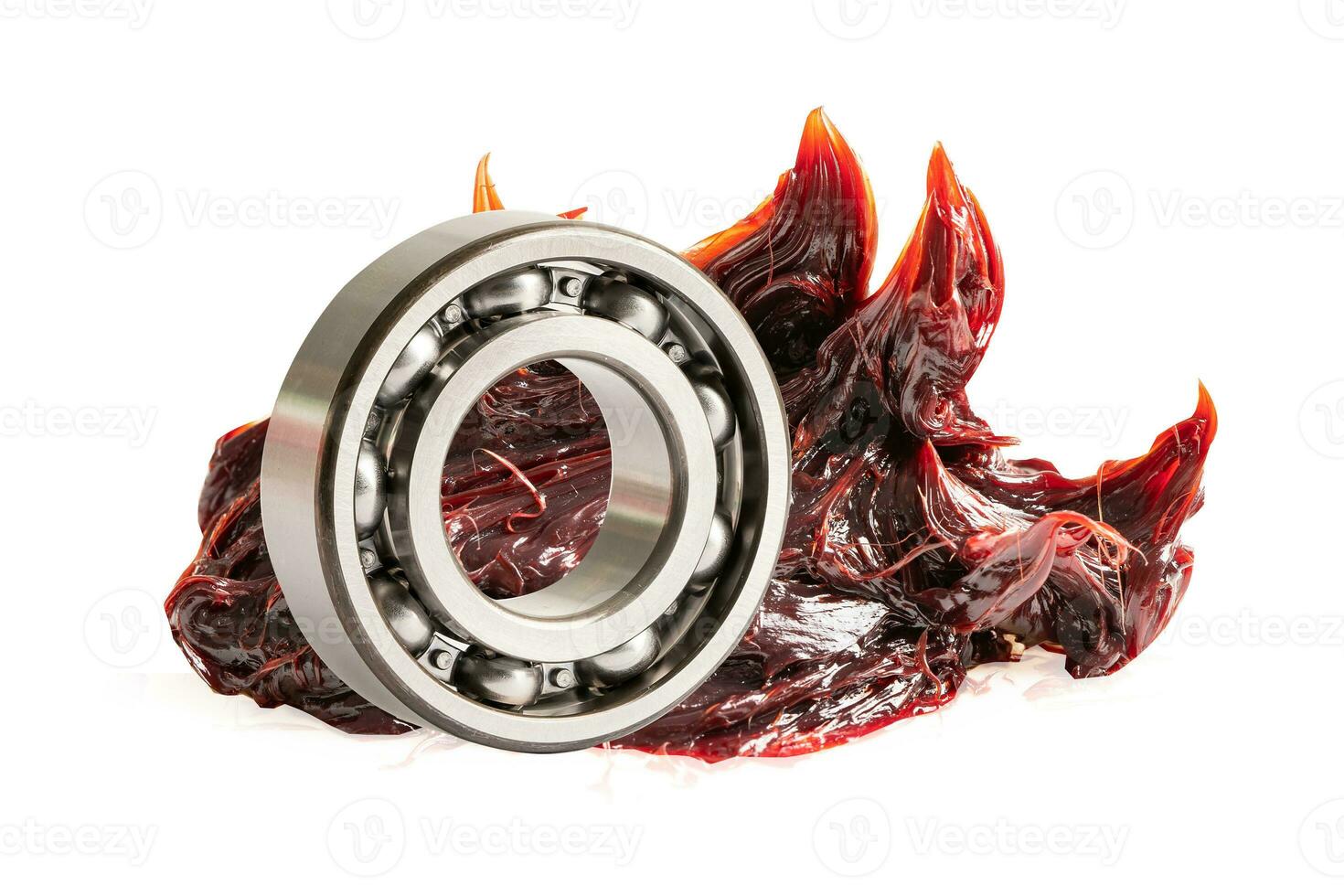 Ball bearing stainless with grease isolated on white background, red excellent water resistance synthetic lithium complex grease for moving path and machinery lubrication photo