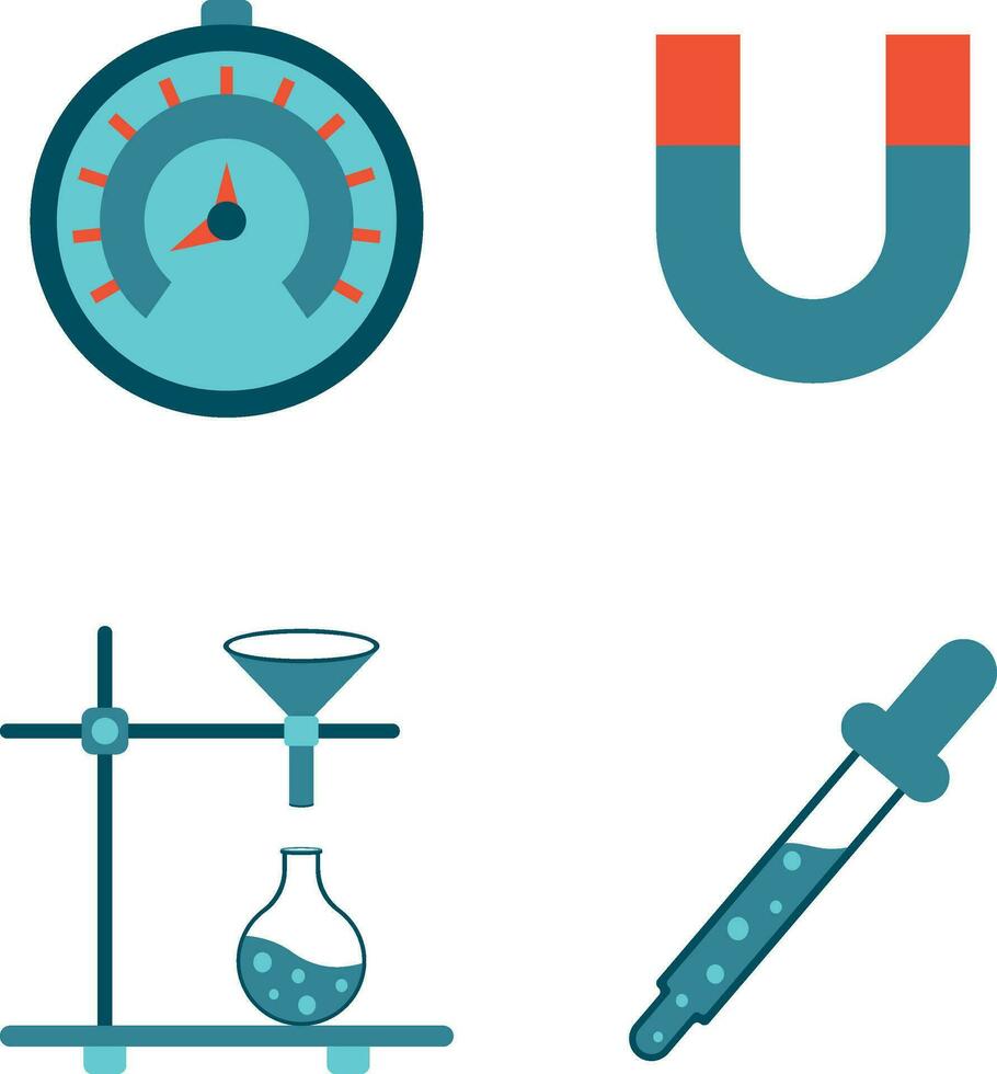 Science Laboratory Equipment. Test tube, microscope, atom and molecule symbol.Vector illustration vector