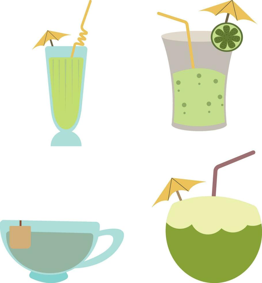 Fresco beber. espumoso bebidas diseño con linda garabatear decoración. Fruta refrescos y suave bebidas en lentes. vector ilustración.