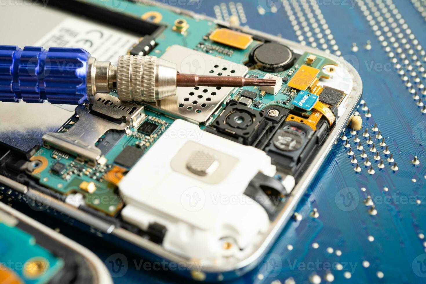 Repairing and upgrade mobile phone, electronic, computer hardware and technology concept. photo