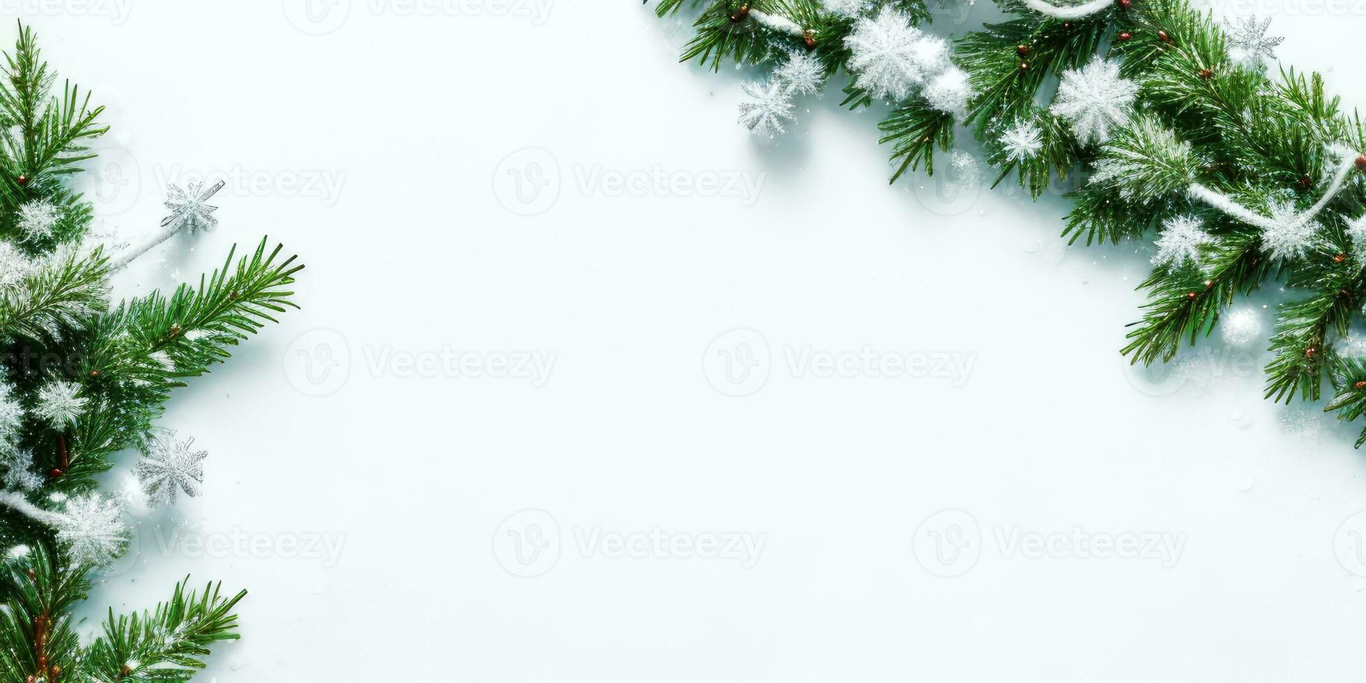 Christmas tree branches and ornaments isolated on white background,Generative AI. photo