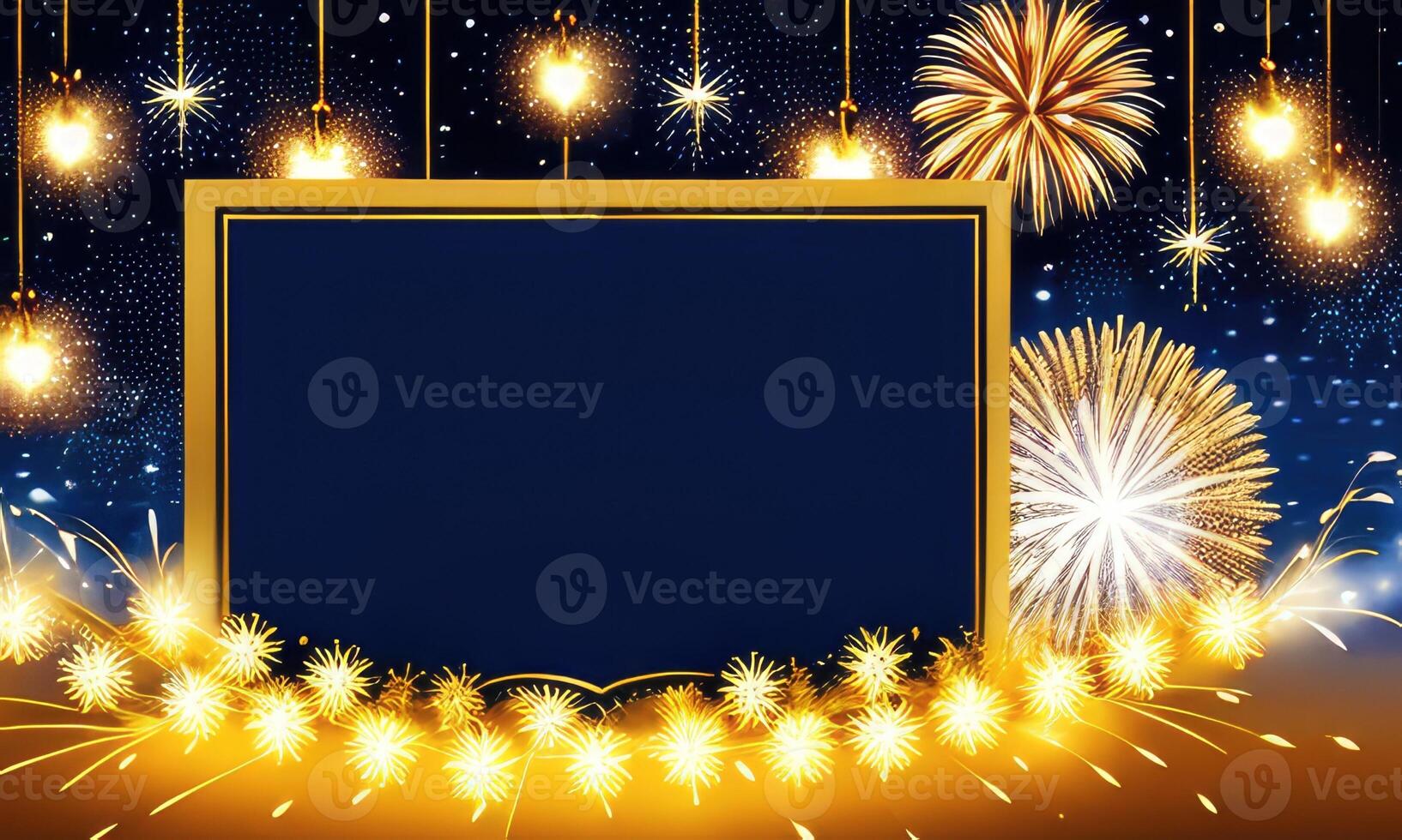 Colorful fireworks in the dark blue night background,. photo