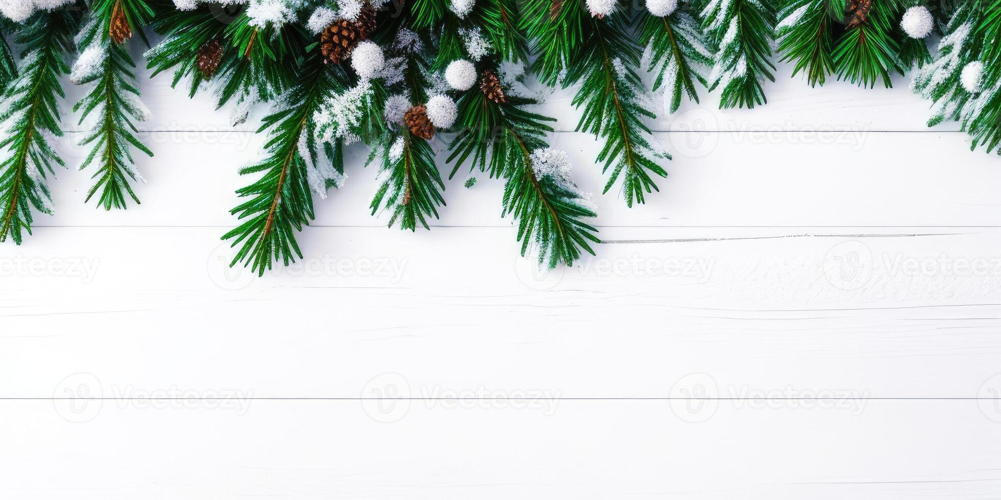 Christmas tree branches and ornaments isolated on white background,. photo