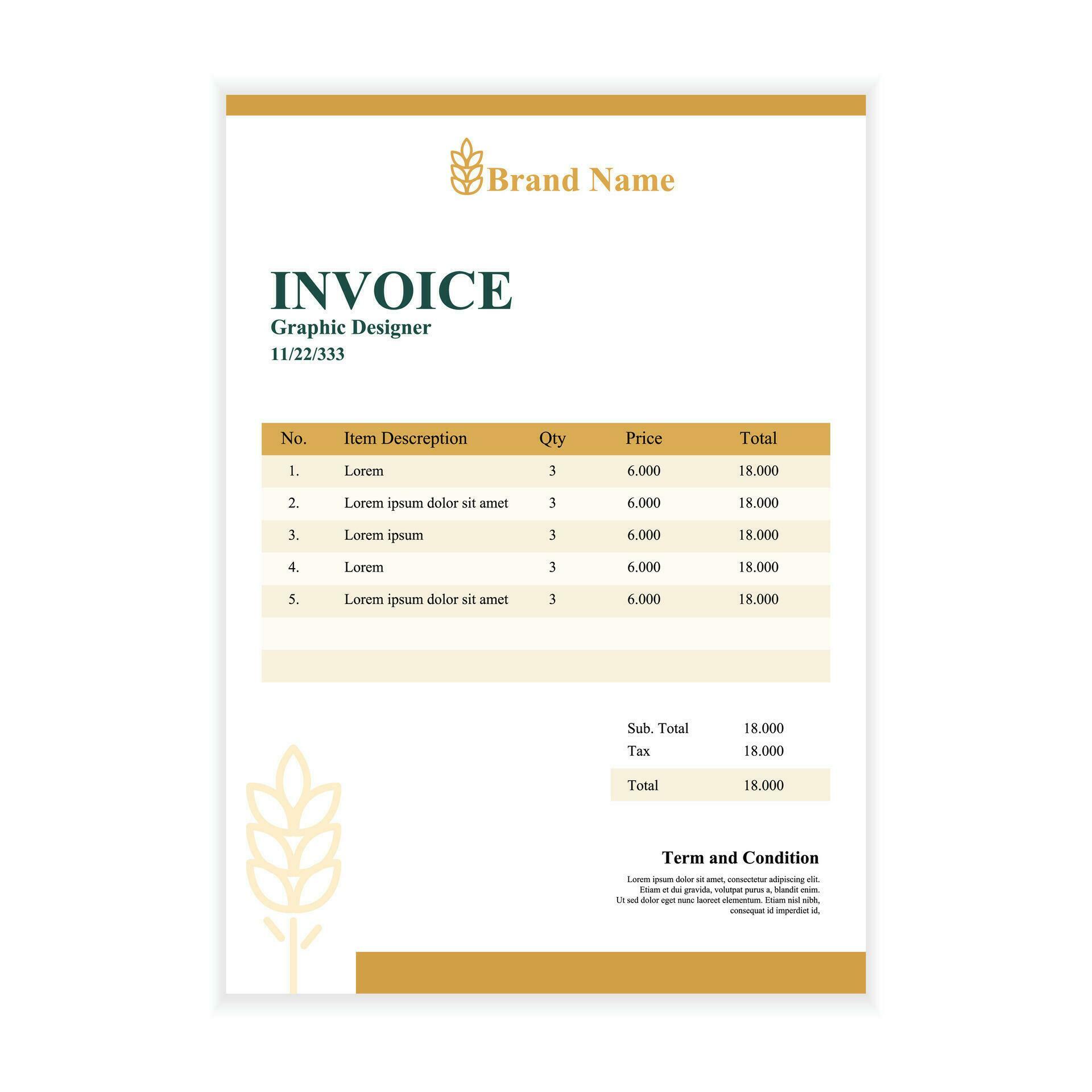 Vector professional invoice template design. for agricultural companies