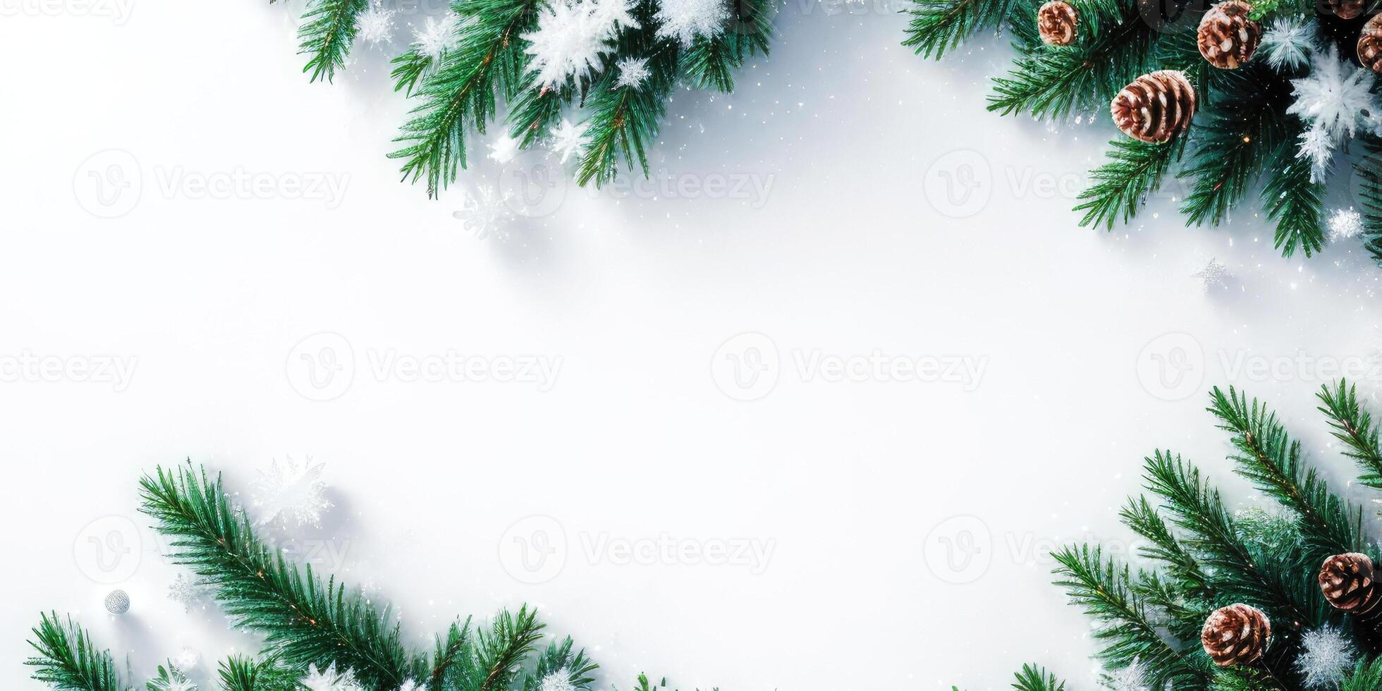 Christmas tree branches and ornaments isolated on white background,Generative AI. photo