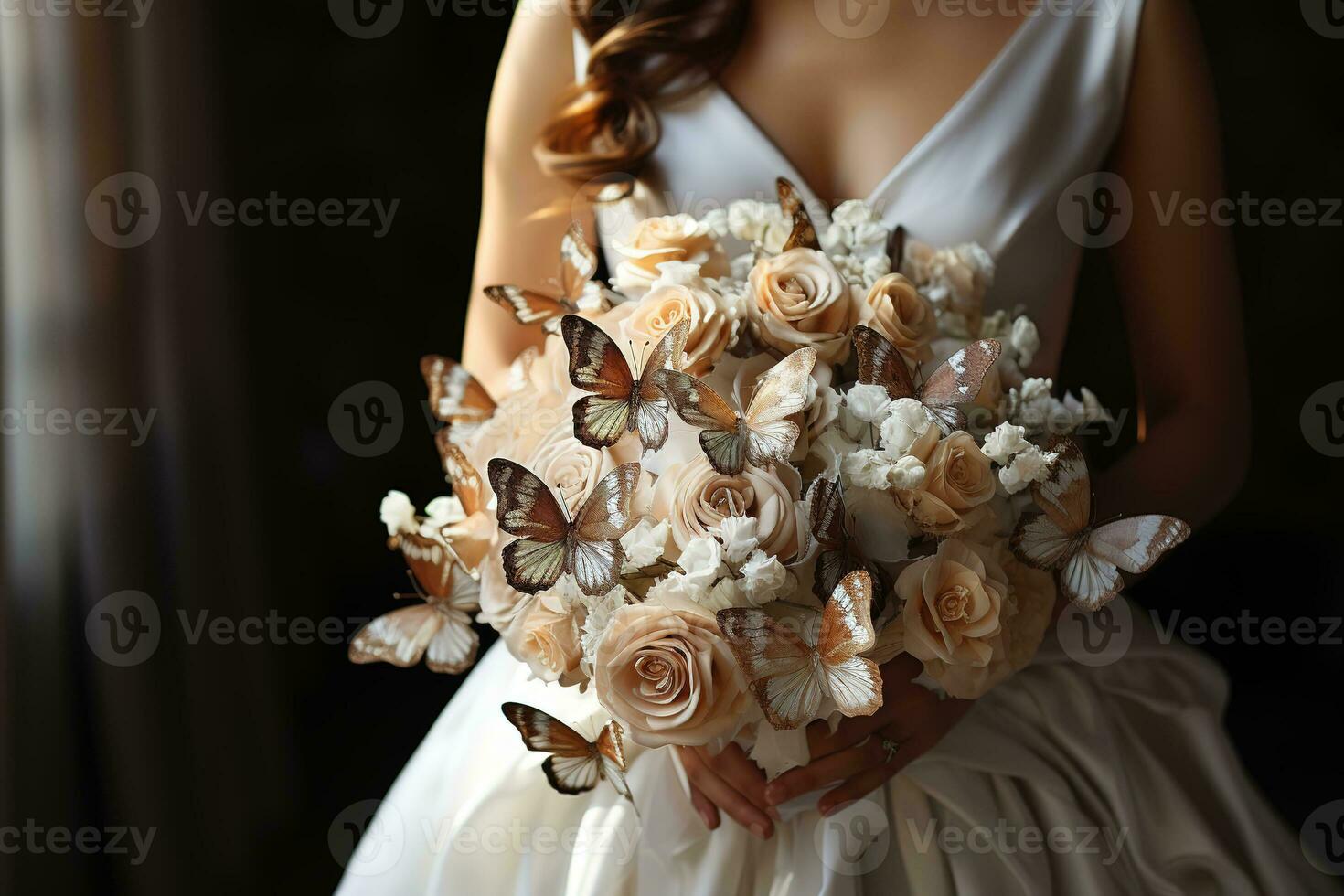 Beautiful trendy butterfly bouquet wedding photo