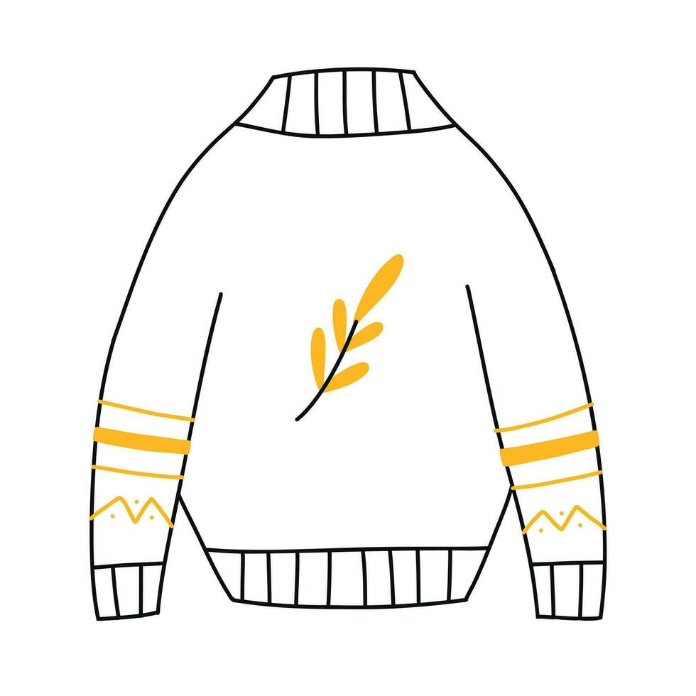 Warm sweater in doodle style. Vector illustration. Linear autumn pullover. Autumn clothes.