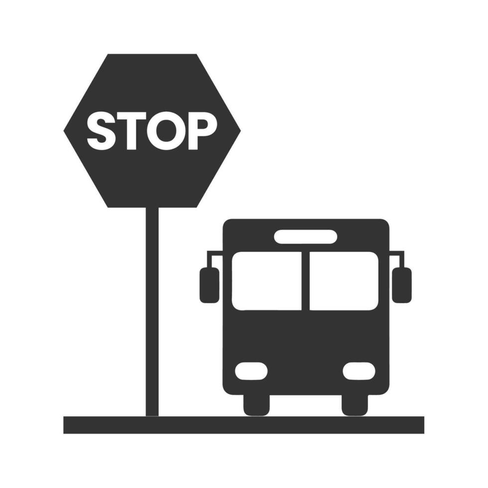 Vector illustration of bus stops icon in dark color and white background