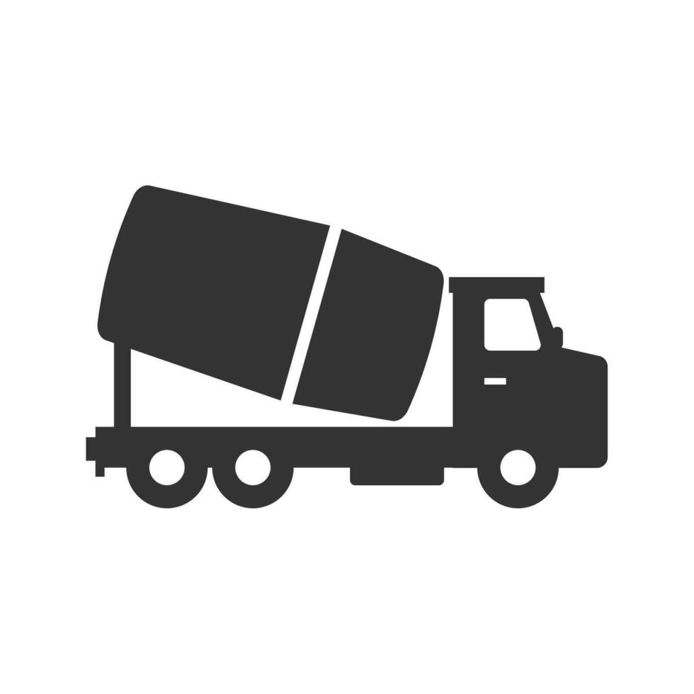 Vector illustration of mixer truck icon in dark color and white background