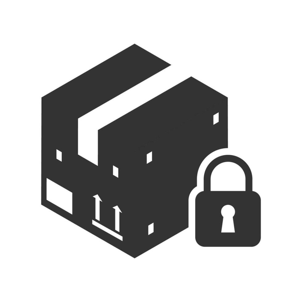 Vector illustration of package box padlock icon in dark color and white background