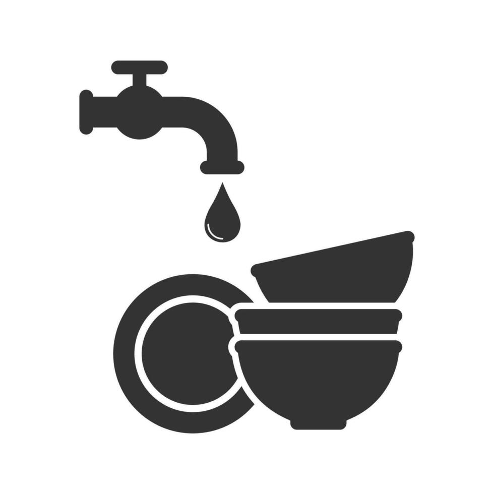 Vector illustration of wash dishes icon in dark color and white background