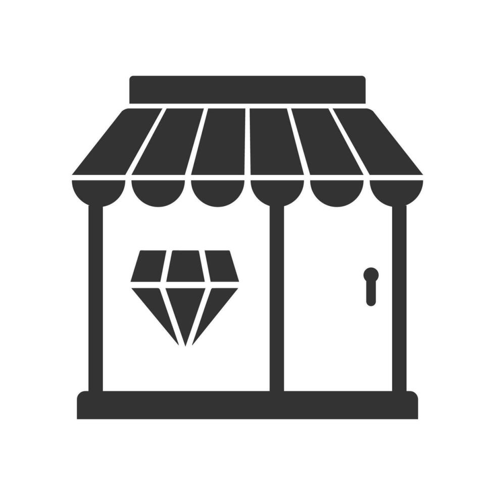 Vector illustration of diamond shop icon in dark color and white background