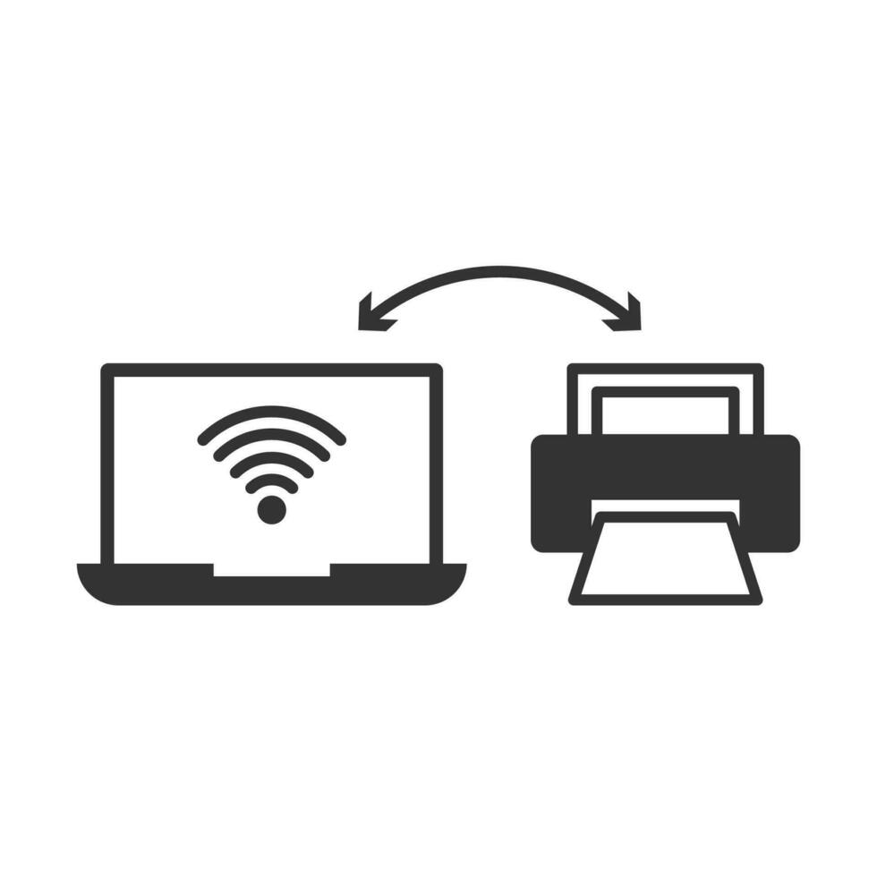 Vector illustration of printer connection icon in dark color and white background